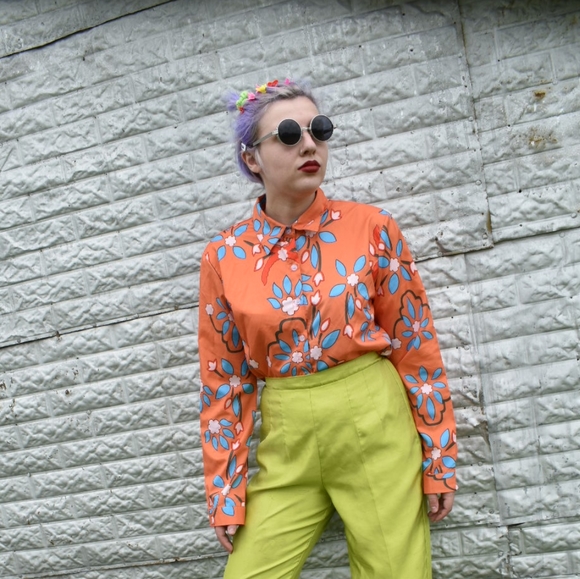 Tops - Bright Orange Button Down Blouse